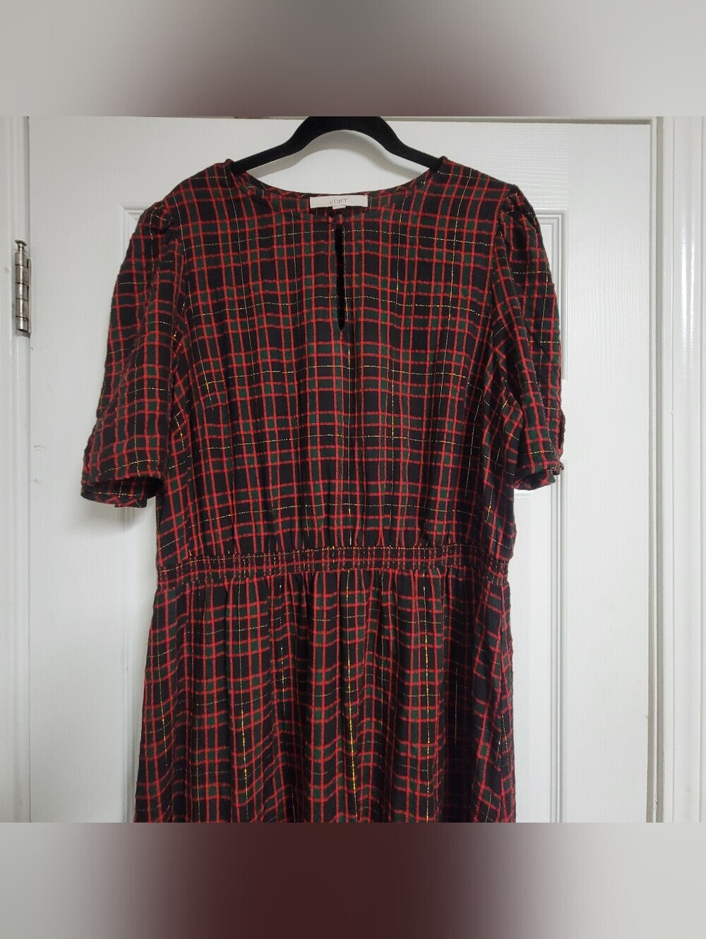 Loft Plaid Midi Dress with Keyhole Neck - Red/Black Size Xl. - Picture 5 of 10
